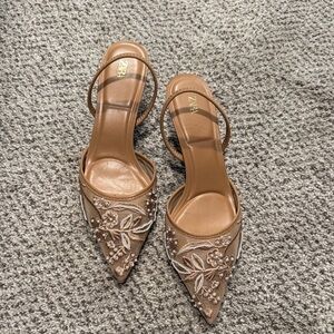 Zara Tan Embellished Pointed Slingback Heels
